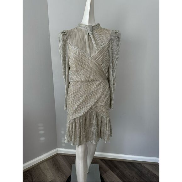 Saylor Saydee Mock Neck Long Sleeve Ruched Mini Dress Metallic Large $275 - Picture 4 of 11